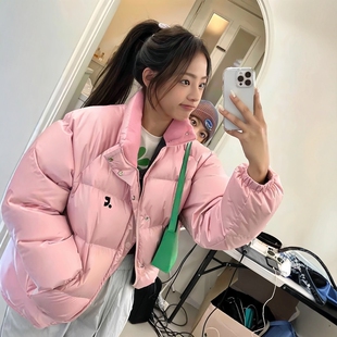 金艺琳同款粉色羽绒服女冬季新款潮牌RR同款外套面包服短款羽绒服
