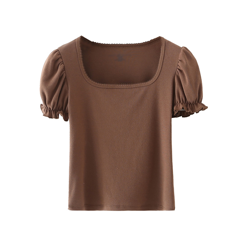 虞书欣同款法式泡泡袖修身T恤