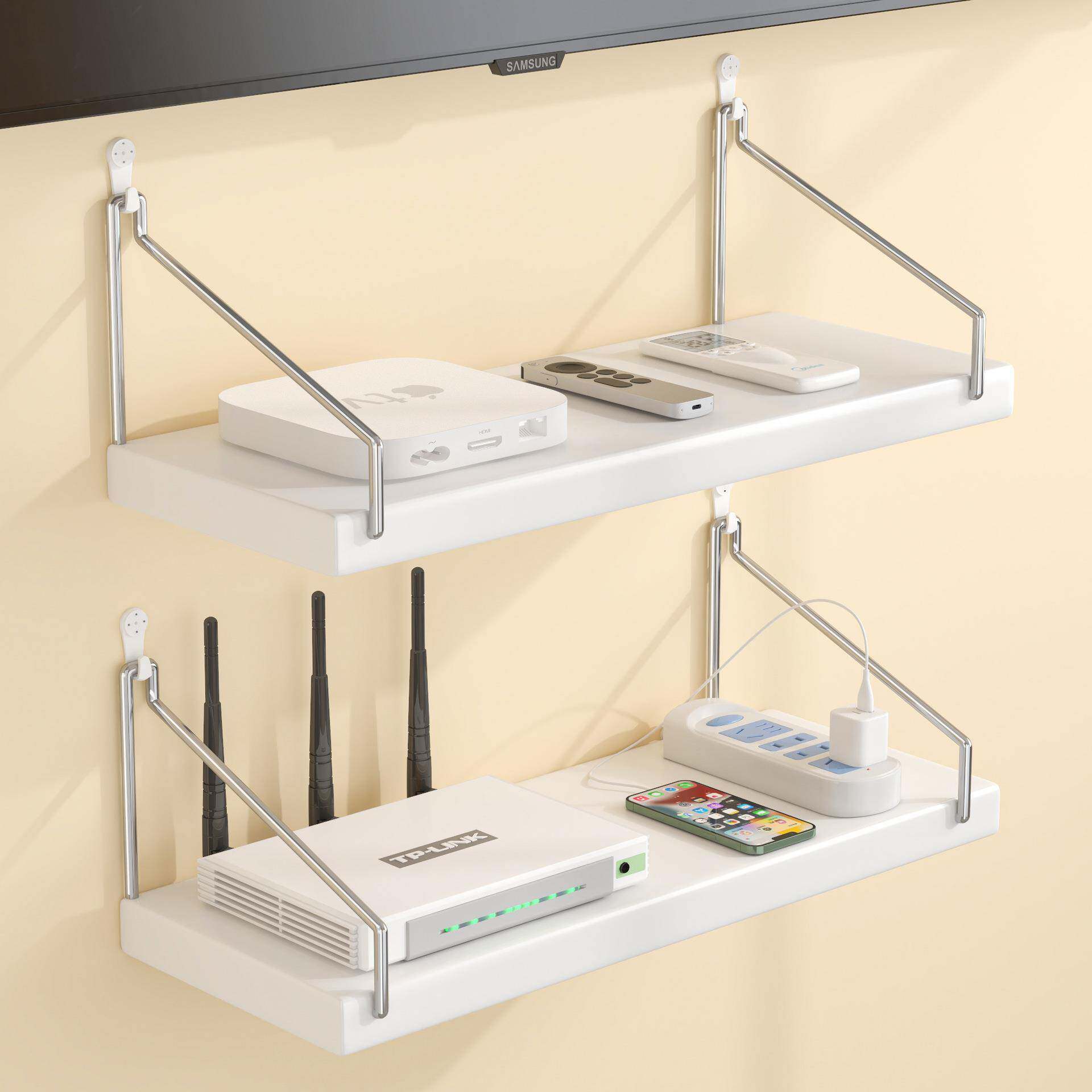 电视机机顶盒置物架路由器收纳架悬挂免打孔支架托架壁挂式收纳盒