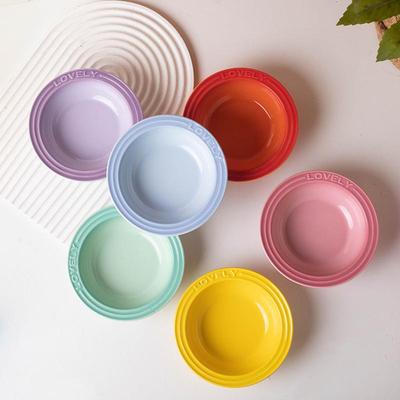 ins风奶油色汤碗家用高级感大号面碗浮雕字母陶瓷餐具沙拉碗大碗