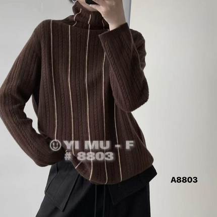 大码女装全羊毛法式高领毛衣女冬高级感内搭针织衫堆堆领上衣8803