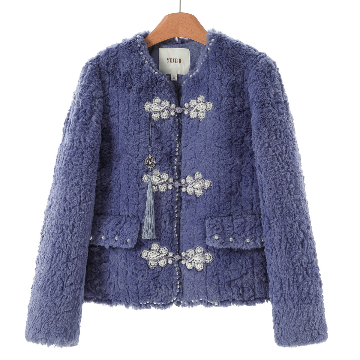 1599西湖阁老【蕾】冬装 重工串珠扣绒毛小香风吊穗外套517