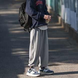 纯色秋冬加绒束脚运动裤男士宽松卫裤潮流休闲裤子青少年小脚长裤