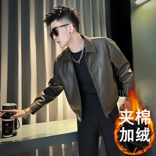 加厚痞帅炸街短款夹克皮衣外套