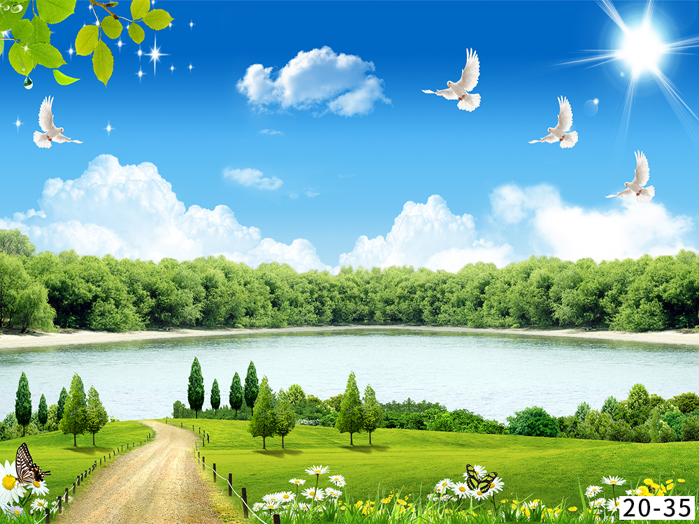 直播背景布风景快手直播间网红主播背景墙3d立体室外景色草原背景