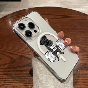 李东海同款哈巴狗举重手机壳适用苹果16promax/15pro透明三星s24高级感iPhone1415磁吸三星s21/s20搞怪13
