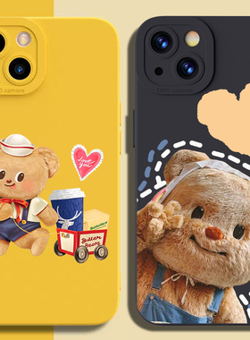 可爱黄油小熊镜面手机壳适用苹果16151413promax情侣一加ACE3华为P50Mate60荣耀90卡通OPPOReno12小米VIVOX80