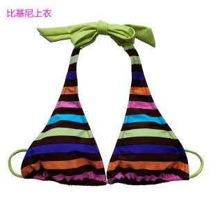 aero出口欧美比基尼七彩条纹游外贸泳衣性感三点式 bikini度假泡汤