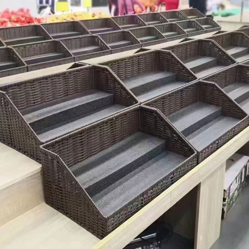 仿藤编织篮水果篮超市斜口陈列筐堆头筐蔬菜蓝永辉超市水果梯形篮