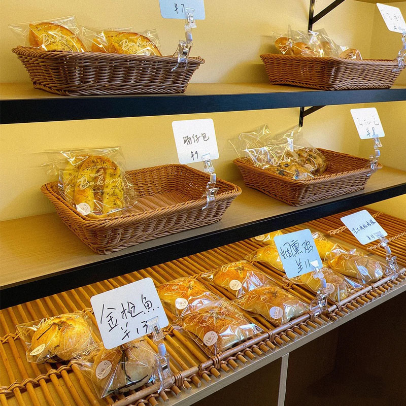 ins北欧风藤条点心收纳筐手工编织柳条长方形托盘 烘焙陈列面包篮