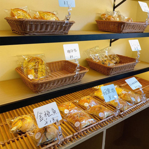 ins北欧风藤条点心收纳筐手工编织柳条长方形托盘 烘焙陈列面包篮
