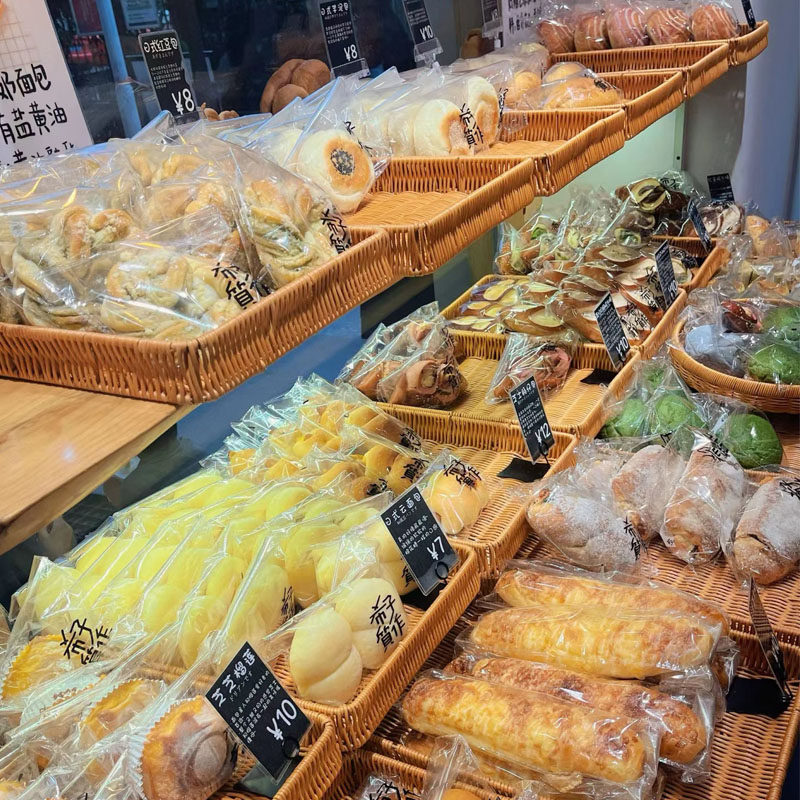 日式面包展示篮子家用客厅仿藤编托盘馒头筐干果盘陈列展示蓝大号