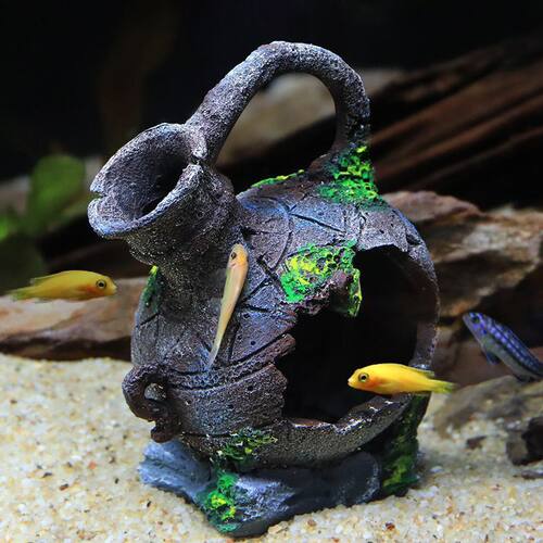鱼缸水族箱三湖慈鲷鱼罐躲避屋虾屋躲避洞穴破旧罐子复古花瓶陶罐