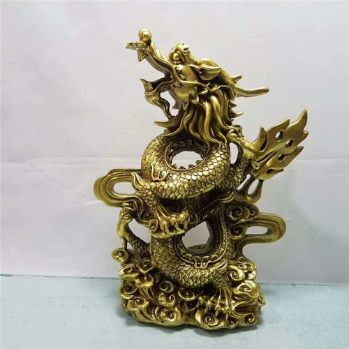 黄铜祥龙呈瑞摆件黄铜盘龙摆件办公家居工艺装饰品