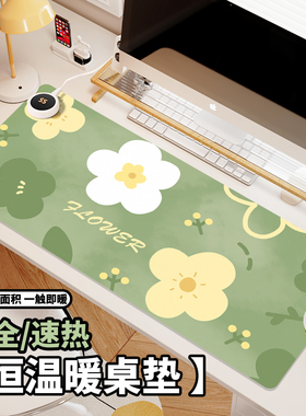 简约绿色护眼加热鼠标垫左侧开关发热暖桌垫办公暖手垫冬季usb发热桌垫超大电热垫女生防水笔记本电脑键盘垫