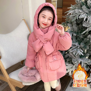女童围脖连帽羽绒服2025新款冬季女宝中小童韩系休闲百搭保暖外套