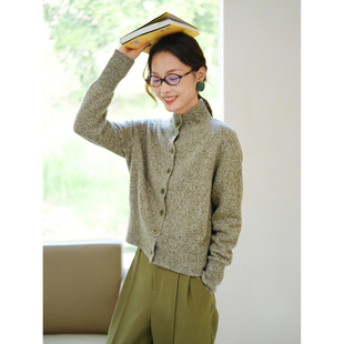 自然而蓝｜羊毛云感慵懒高领单排扣花纱针织开衫毛衣 25秋季新品