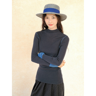 自然而蓝丨多色拼接撞色修身百搭半高领针织毛衣  25冬季新品