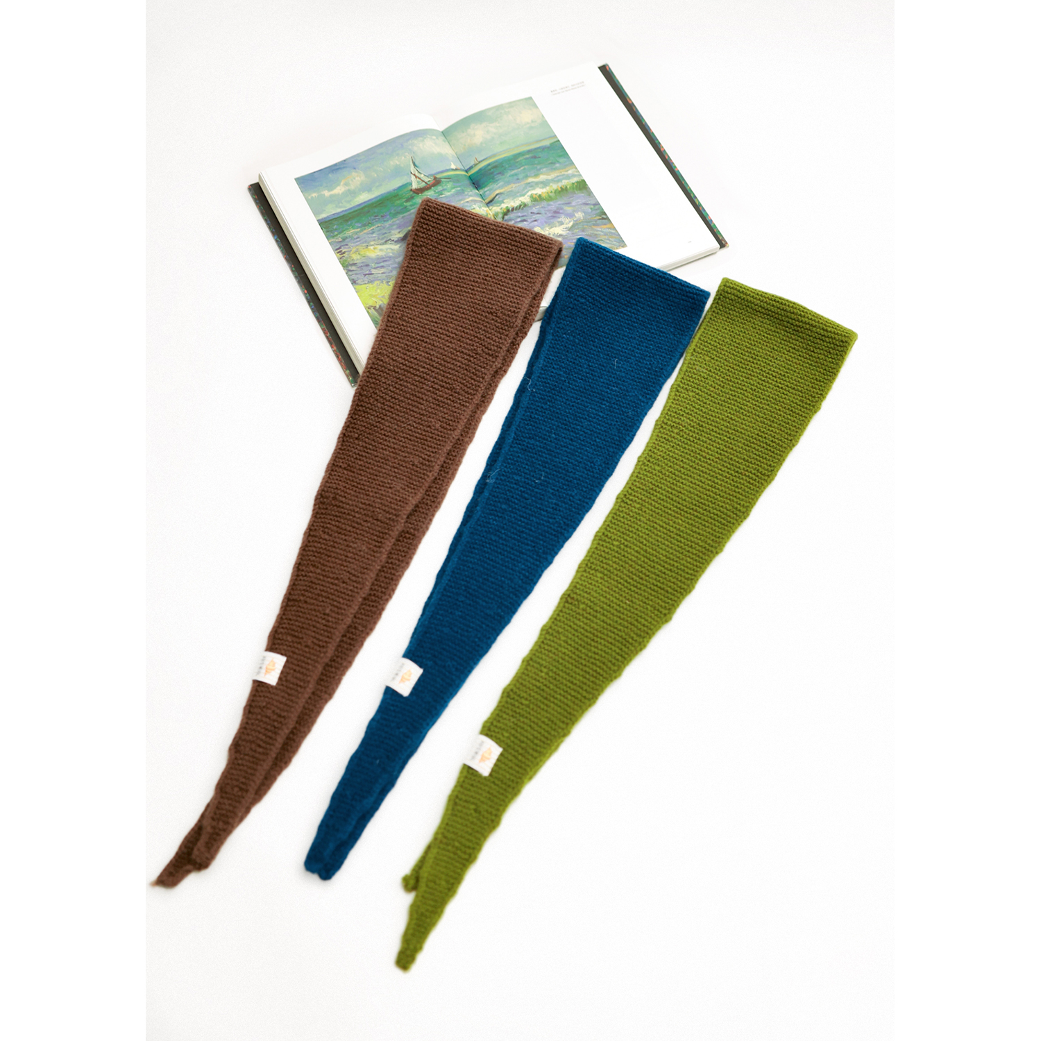 三色小众细窄针织围脖围巾