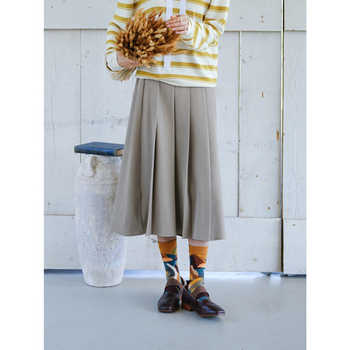 自然而蓝三色百搭中长百褶半裙