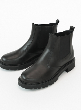 自然而蓝丨黑色简约经典粗跟切尔西靴圆头马丁靴 自制 25秋冬新品