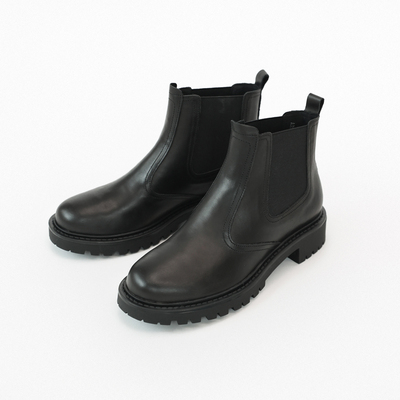 黑色经典粗跟切尔西靴圆头马丁靴