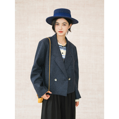 自然而蓝｜原单羊毛 自留 高级简练 通勤短款西装   原创自制