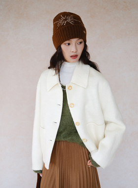 自然而蓝 | 羊毛 洁白如雪 翻领宽松短款毛呢外套 25冬款新品
