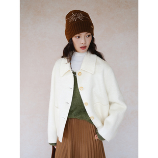 翻领宽松短款 洁白如雪 毛呢外套 25冬款 自然而蓝 新品 羊毛