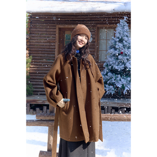 翻领外套 中长款 原创设计 夹棉温暖 自然而蓝｜巧克力奶茶