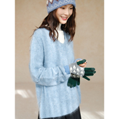 新品 自然而蓝 V领慵懒风套头毛衣 25冬季 绵羊毛 软乎乎云绒感