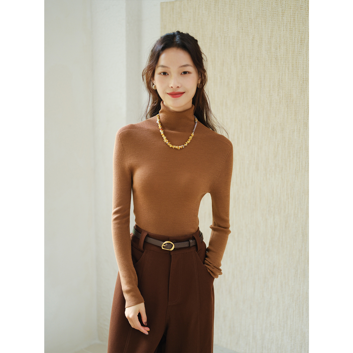 自然而蓝丨经典全羊毛可机洗秋冬叠穿针织打底高领毛衣  25新品