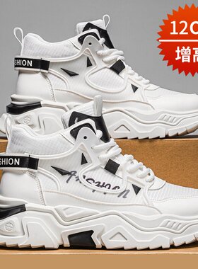 潮牌真皮超高内增高12cm10cm老爹鞋COS运动休闲厚底小白鞋子男士