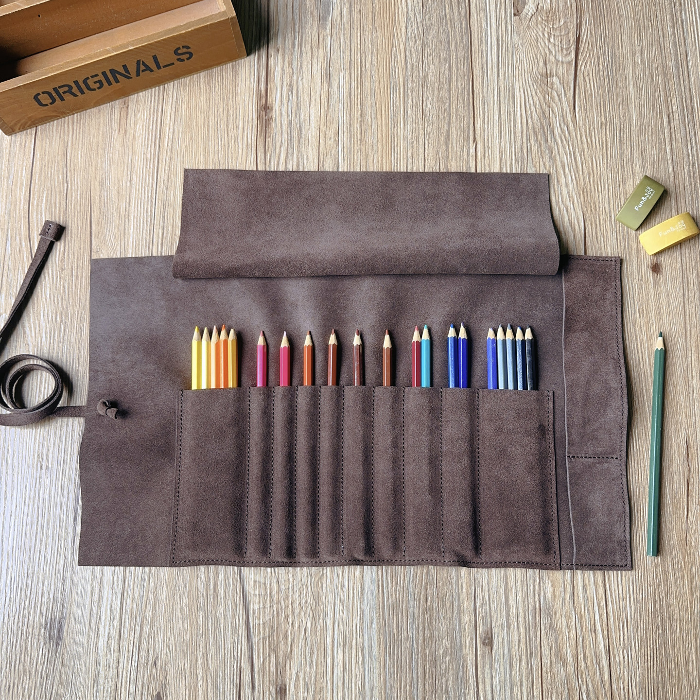简约真皮大容量笔袋头层牛皮画图专用收纳套素描彩铅笔帘保护套