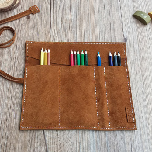 头层牛皮大容量卷笔帘笔袋真皮套