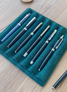真皮多功能笔托办公室桌面文具收纳笔架反绒头层牛皮笔钢笔展示盘