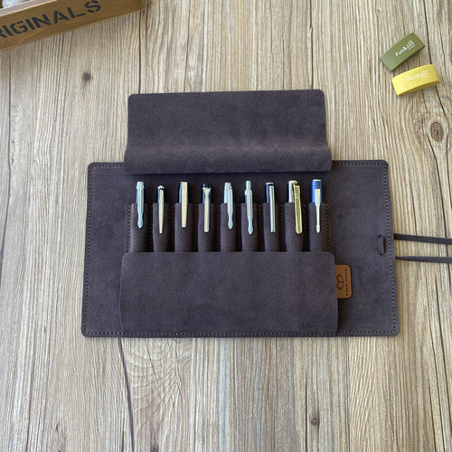 手工真皮钢笔卷笔袋礼盒送礼