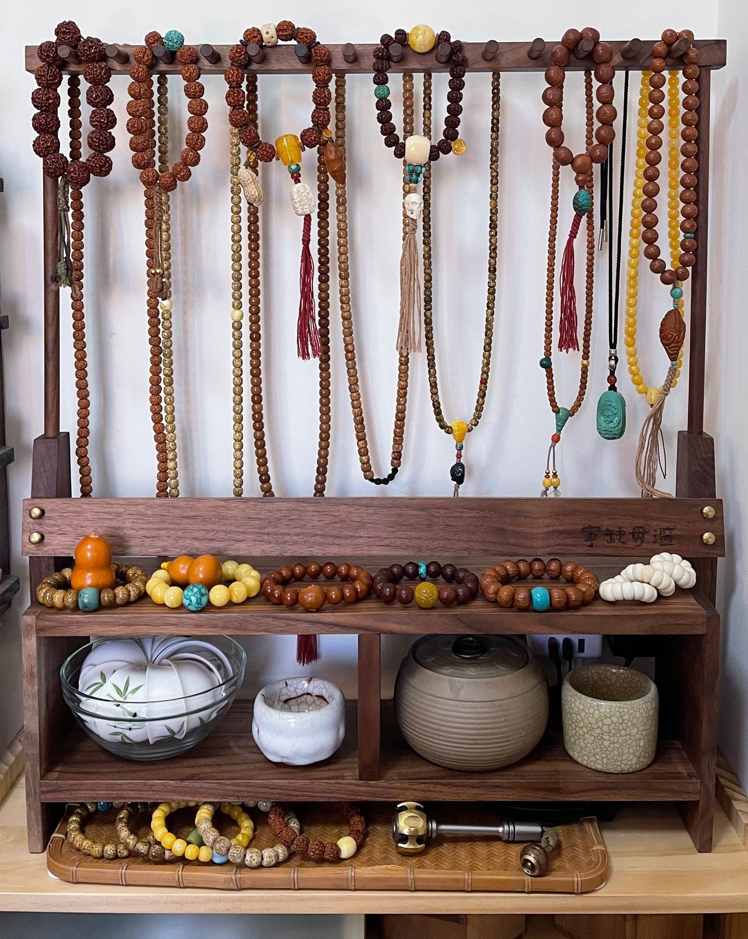 蒸汽朋克风黑胡桃木项链展示架饰品陈列拍摄道具钛金项圈收纳架