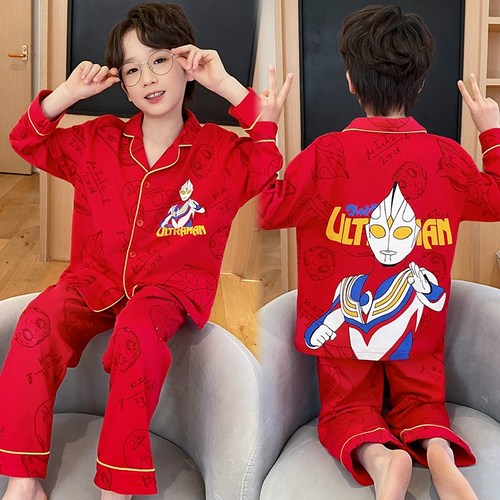 卡通奥特曼男童睡衣春秋季纯棉