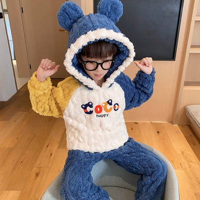 睡衣男童秋冬季珊瑚绒加厚卡通