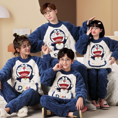 亲子睡衣法兰绒秋冬季儿童家居服