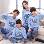 卡通儿童男童母女父子家居服套装 亲子睡衣长袖 一家三口纯棉春秋季