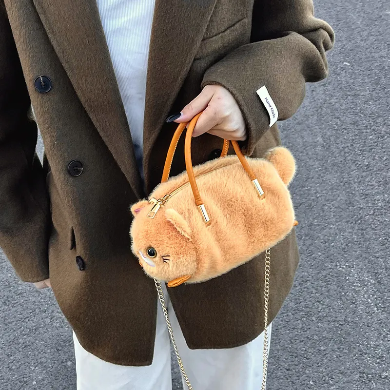 毛绒包包卡通呆萌可爱猫咪手提包毛绒斜挎包女孩礼物