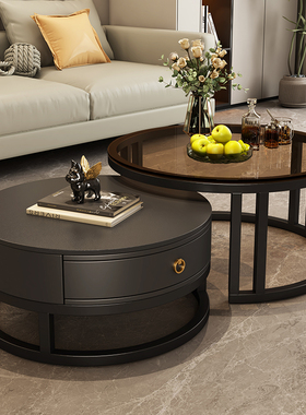 黑色婆婆无障碍豪华茶几简单现代客厅家庭小公寓高端石板新茶几组