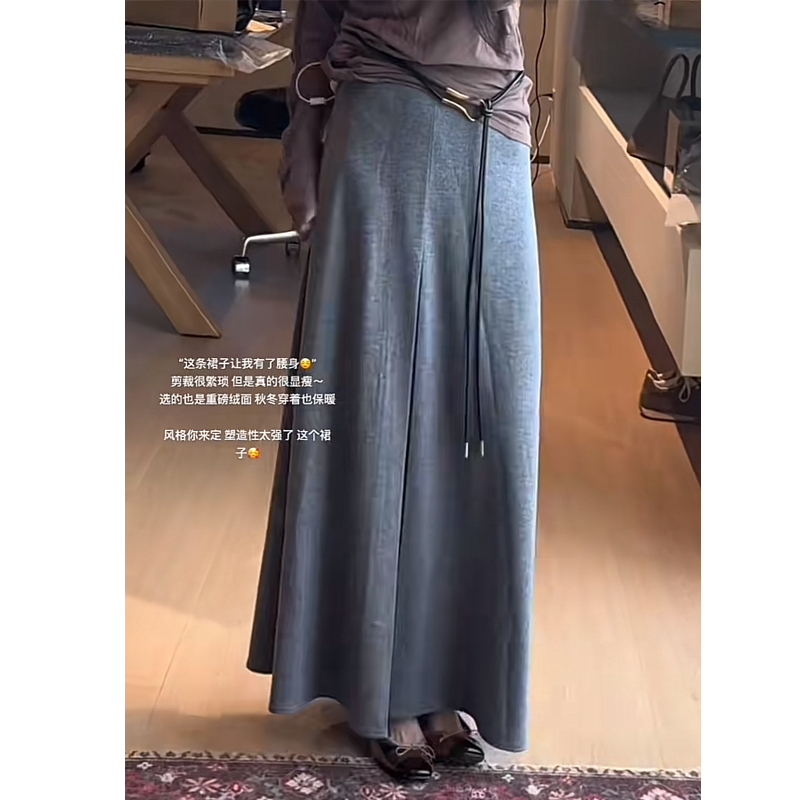 张七七气质羊毛半身裙女秋季新款时尚a字版显瘦褶皱拉链裙子