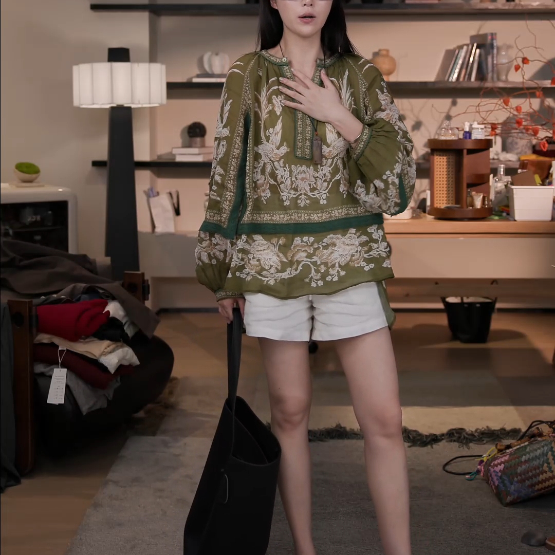 【张七七】 新款苎麻法式重工艺波西米亚风拼接蕾丝衬衣上衣女