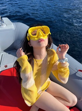 黄色上衣海边防晒罩衫早秋穿搭薄款毛衣女秋季新款柠檬黄针织衫初