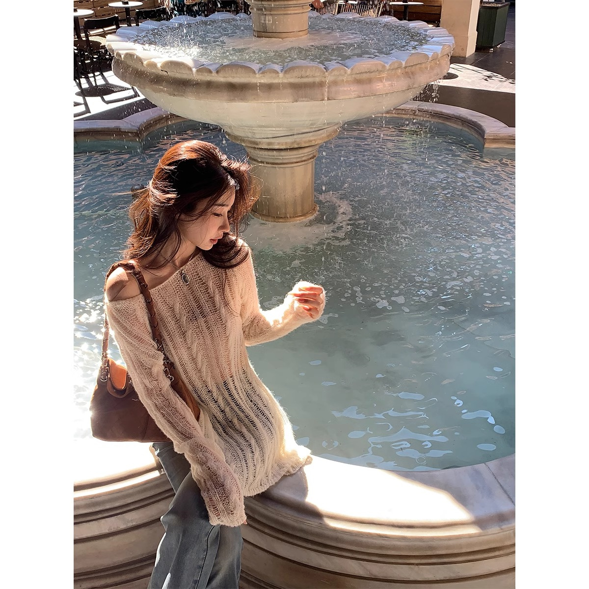 送运费险镂空针织衫马海毛上衣