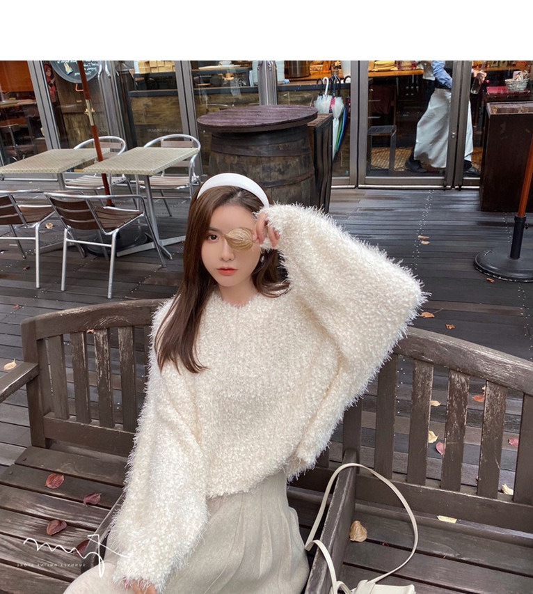 新款冬日慵懒少女风温柔仙仙气质圆领套头亮丝毛衣女仙女超仙宽松