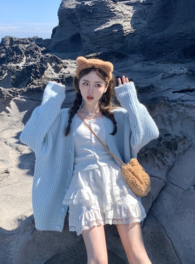 Snow 厚实好rua~慵懒风粗针织衫女2023新款毛衣宽松开衫外套 Ashy